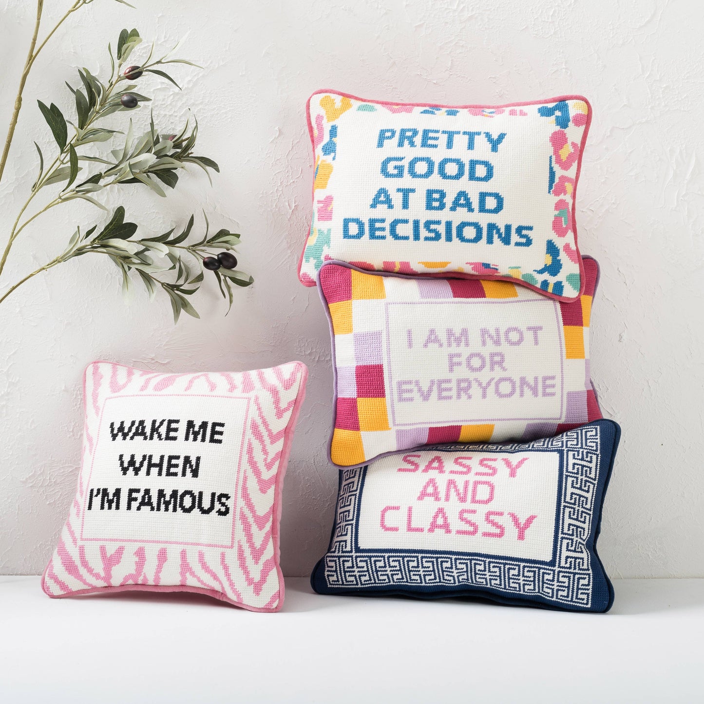 Pretty Good At Bad Decisions Embroidered Pillow