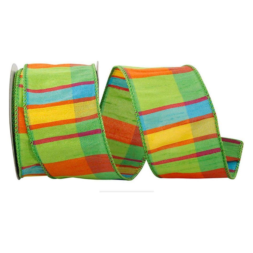 Citrus Life Plaid Wired Edge Ribbon- 4" x 10 Yards