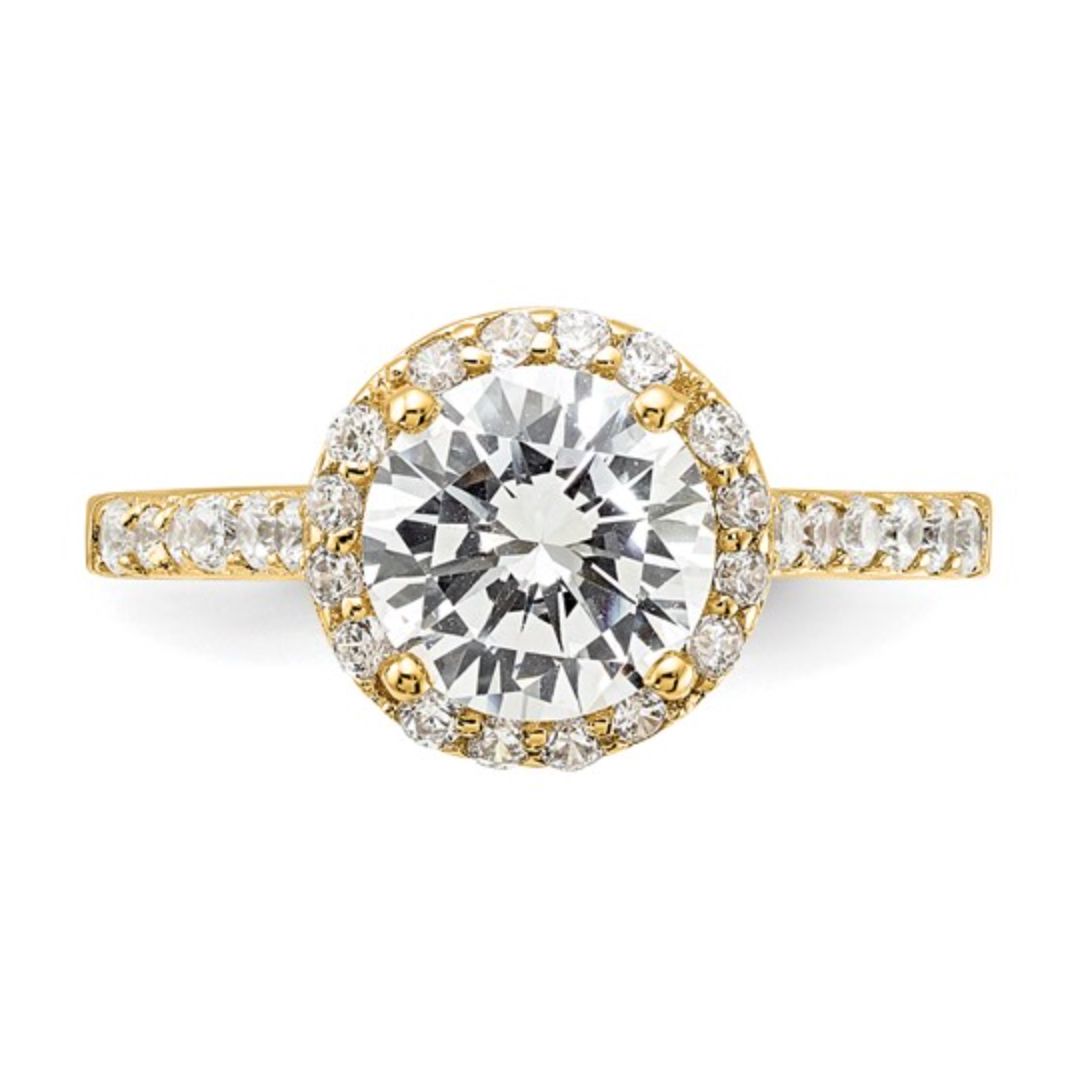 Sterling Silver Gold-Plated CZ Round Halo Ring