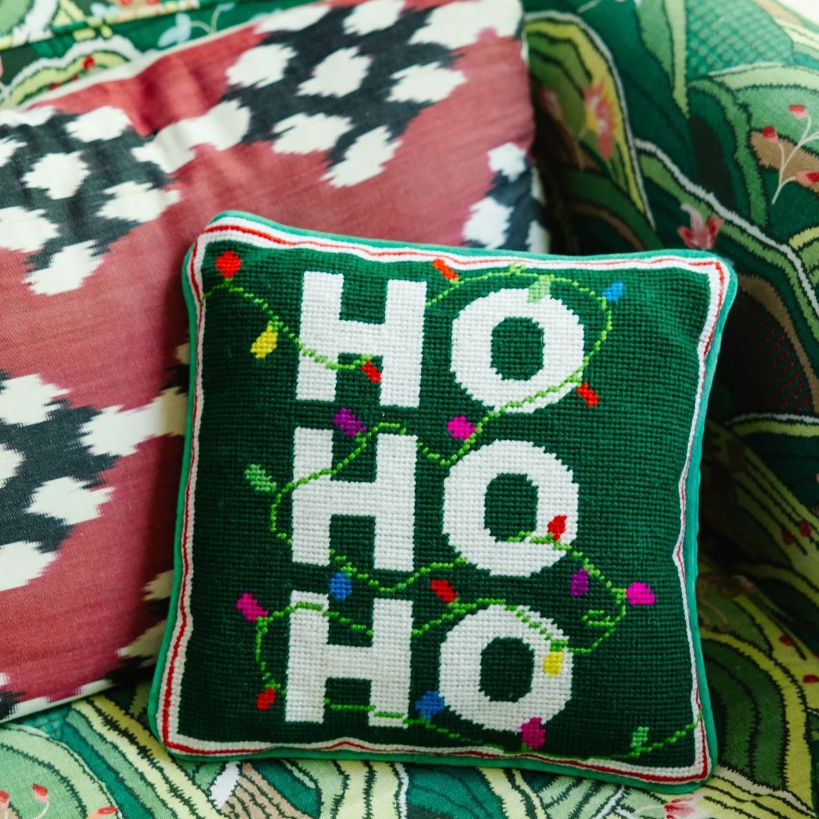 “Ho Ho Ho” Needlepoint Pillow"