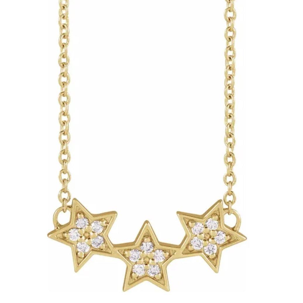 14K Yellow Gold or 14K White Gold Natural Diamond Triple Star Necklace (16-18”)