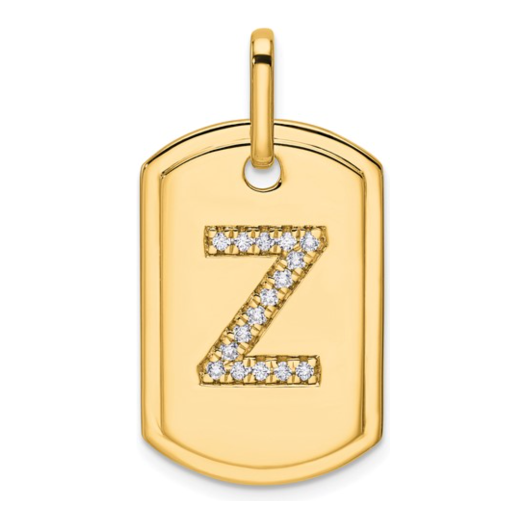 Custom 14k Yellow Gold Diamond Initial Dog Tag Charm