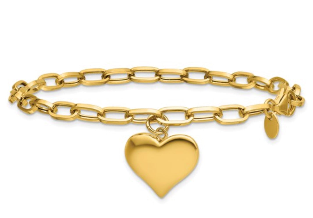 Heart Charm Bracelet-14k Yellow Gold