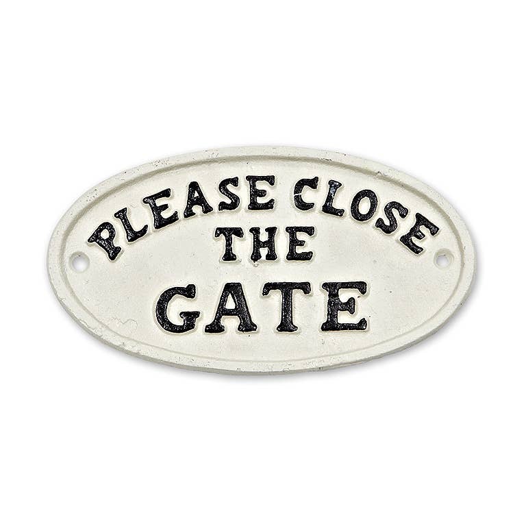 Oval Close The Gate Sign-White