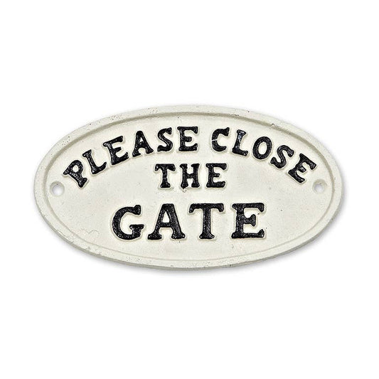 Oval Close The Gate Sign-White