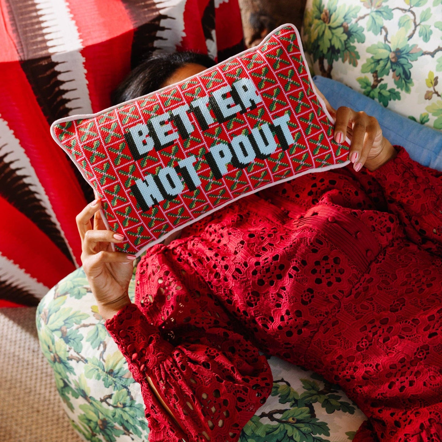Better Not Pout Needlepoint Pillow