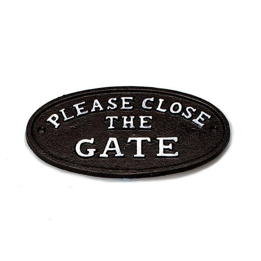 Oval Close The Gate Sign-Black