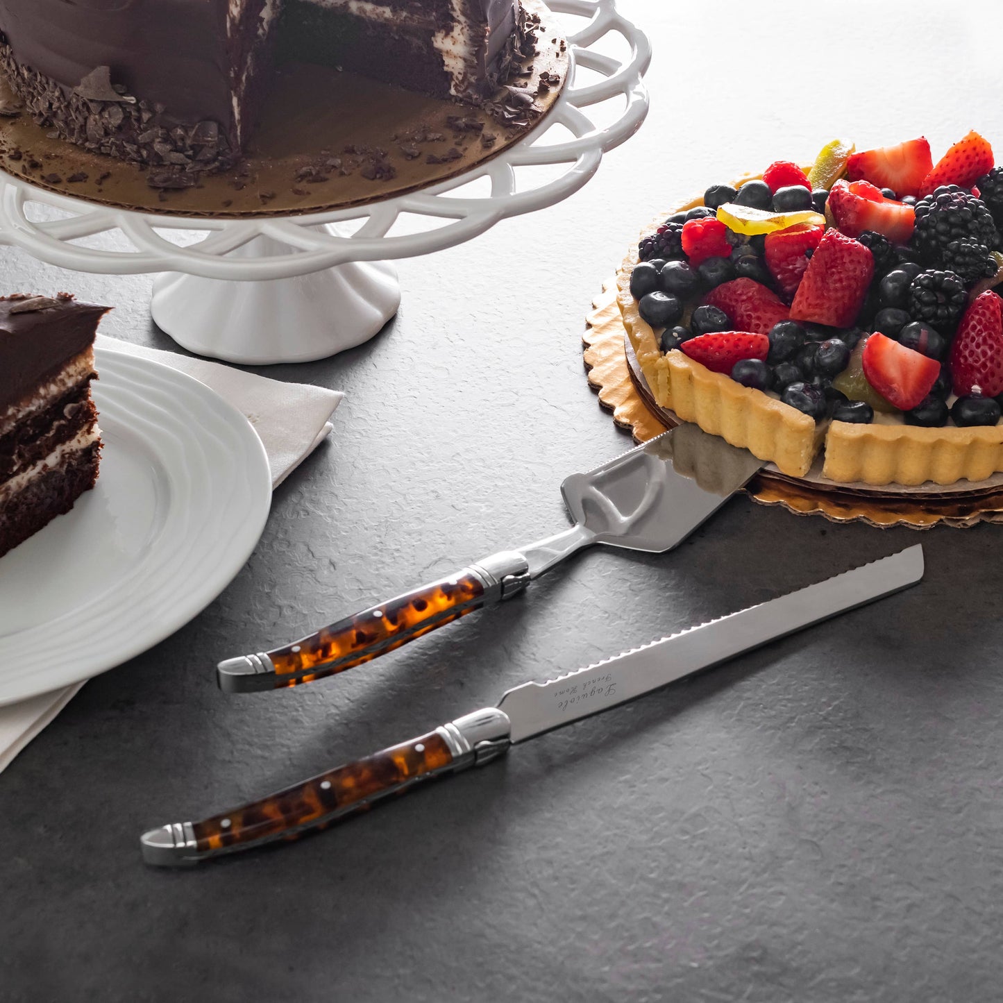 French Home Laguiole Cake Knife & Pie Server Set – Tortoise Handle