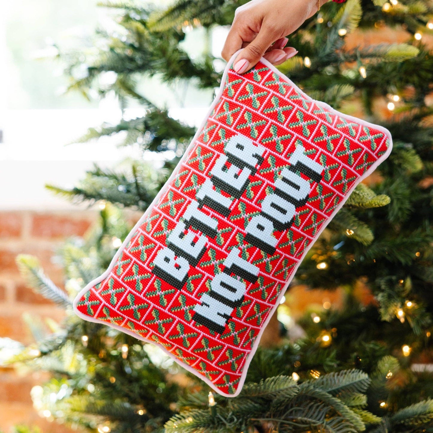 Better Not Pout Needlepoint Pillow