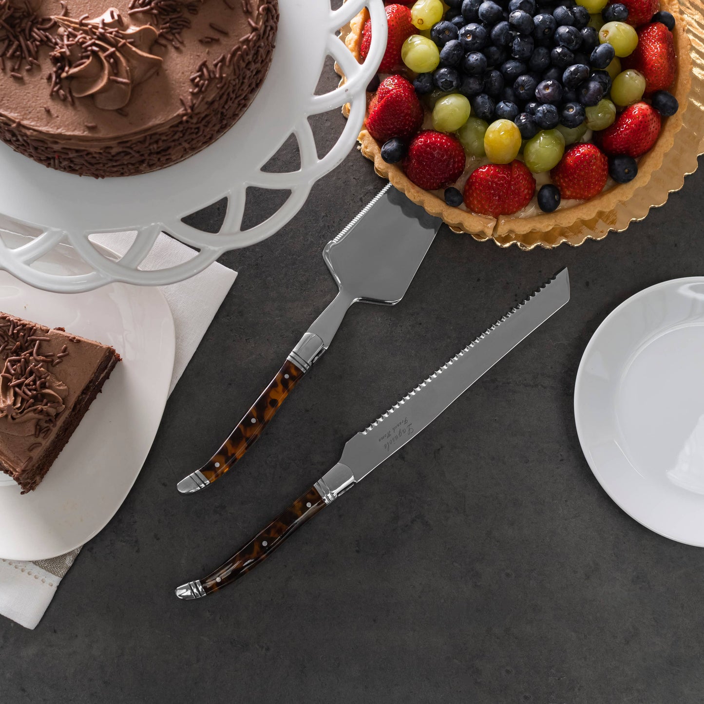 French Home Laguiole Cake Knife & Pie Server Set – Tortoise Handle