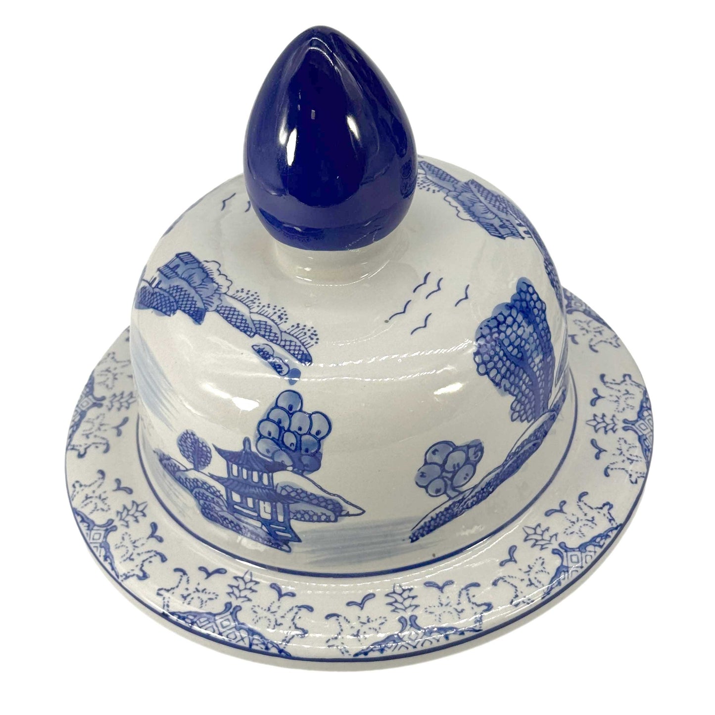 Blue & White Chinoiserie Landscape Ginger Jar – 25” Ceramic Decor
