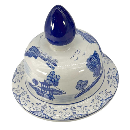 Blue & White Chinoiserie Landscape Ginger Jar – 25” Ceramic Decor