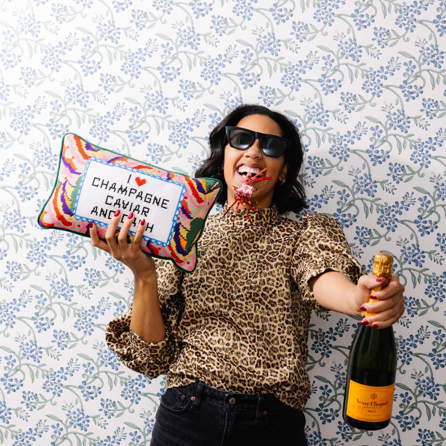 Caviar and Cash Needlepoint Pillow