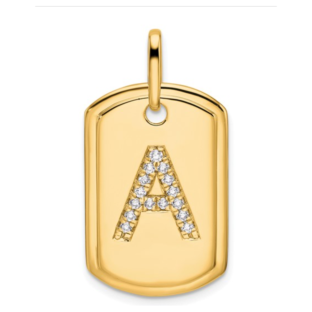 Custom 14k Yellow Gold Diamond Initial Dog Tag Charm