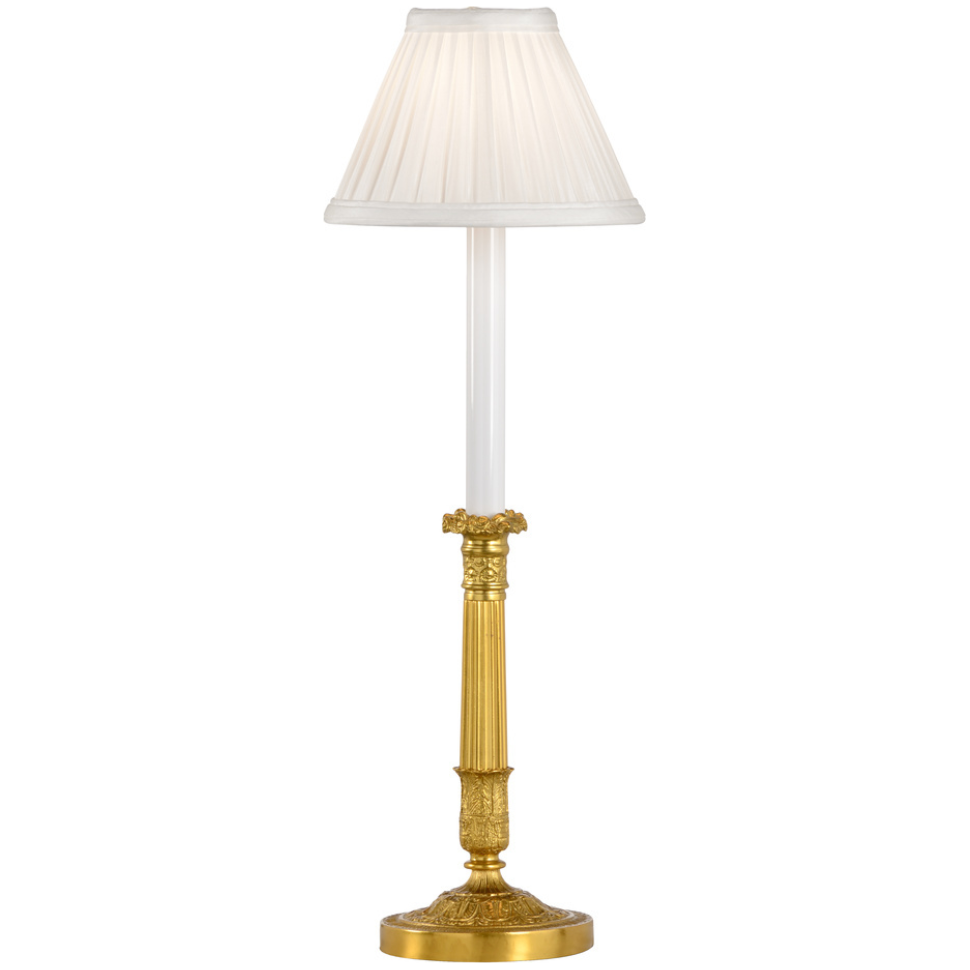 Elegant Lost Wax Brass Candlestick Lamp with Silk Shade