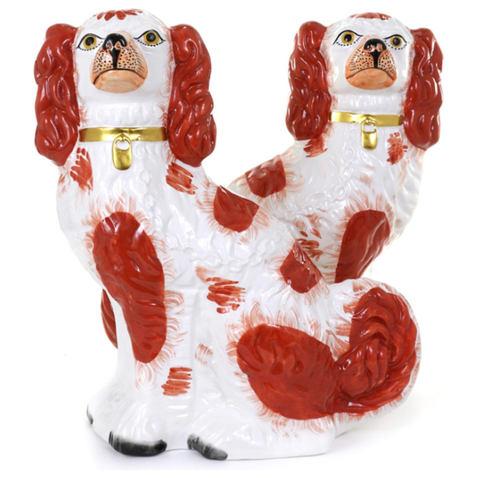 Charming Large Brown and White Staffordshire Spaniels, Pair