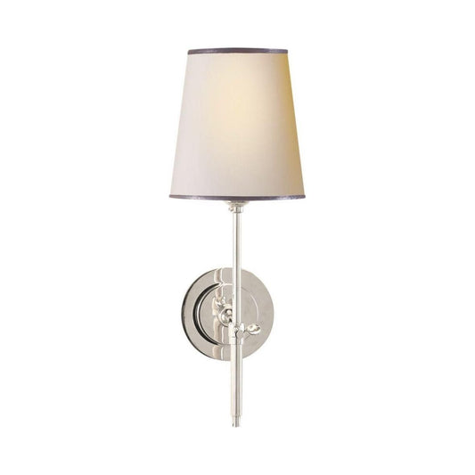 Thomas O'Brien Bryant Sconce Polish Nickel with Linen Shade with Silver Trim