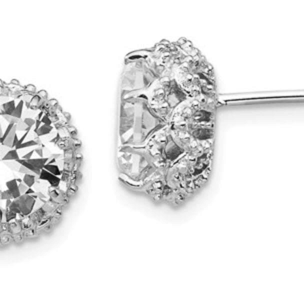 Sterling Silver Rhodium-Plated Brilliant-Cut CZ Round Stud Earrings