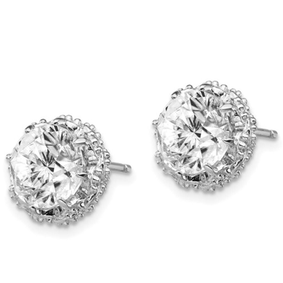 Sterling Silver Rhodium-Plated Brilliant-Cut CZ Round Stud Earrings