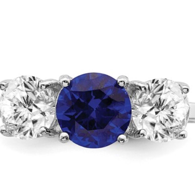 Created Spinel & CZ Three-Stone Ring in Rhodium-Plated Sterling Silver