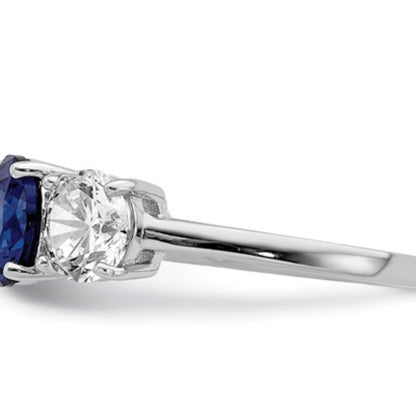 Created Spinel & CZ Three-Stone Ring in Rhodium-Plated Sterling Silver