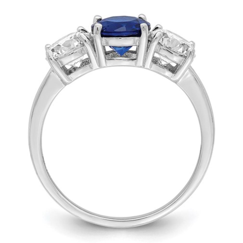 Created Spinel & CZ Three-Stone Ring in Rhodium-Plated Sterling Silver
