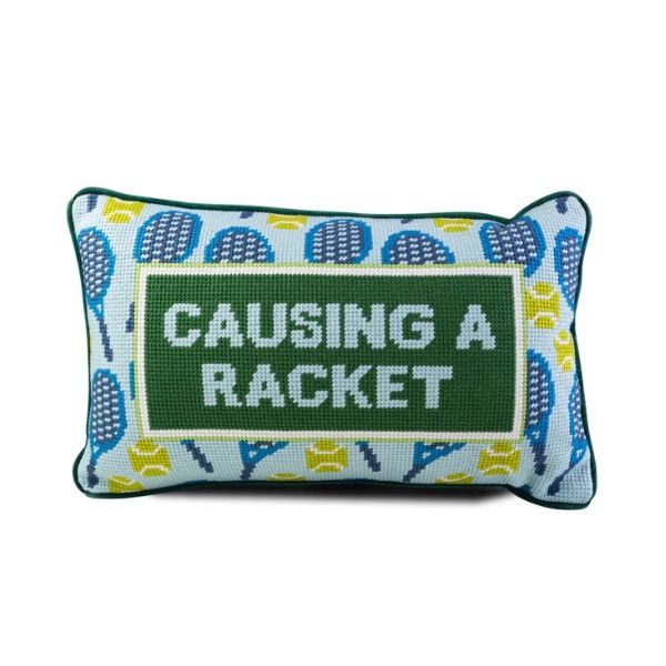 “Causing a Racket Needlepoint Pillow"