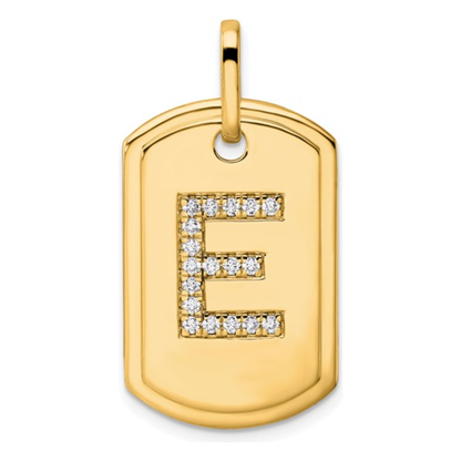 Custom 14k Yellow Gold Diamond Initial Dog Tag Charm