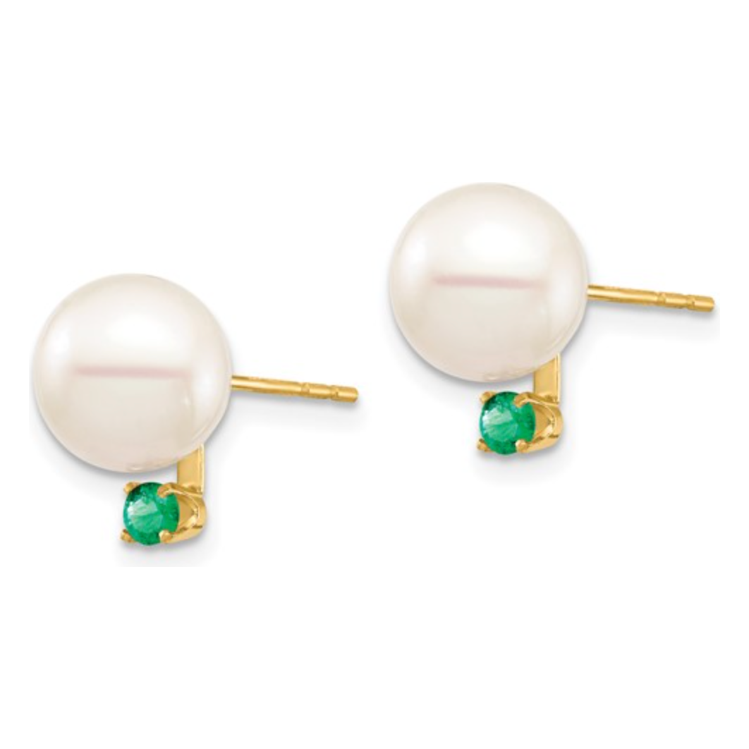 8-8.5mm Freshwater Pearl & Gemstone Earrings – 14K Yellow Gold