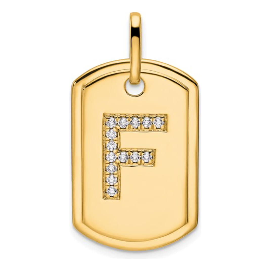 Custom 14k Yellow Gold Diamond Initial Dog Tag Charm