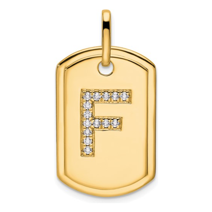Custom 14k Yellow Gold Diamond Initial Dog Tag Charm