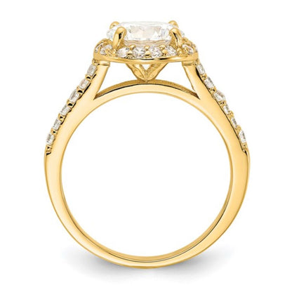 Sterling Silver Gold-Plated CZ Round Halo Ring