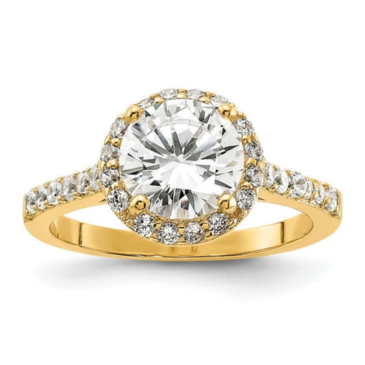 Sterling Silver Gold-Plated CZ Round Halo Ring