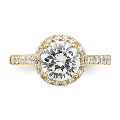Sterling Silver Gold-Plated CZ Round Halo Ring