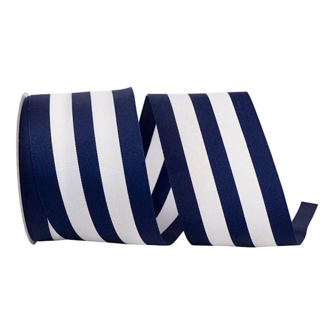 Grosgrain Jumbo Stripe Navy & White Woven Wired Edge Ribbon- 2.5" x 10 Yards