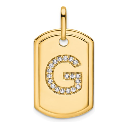Custom 14k Yellow Gold Diamond Initial Dog Tag Charm