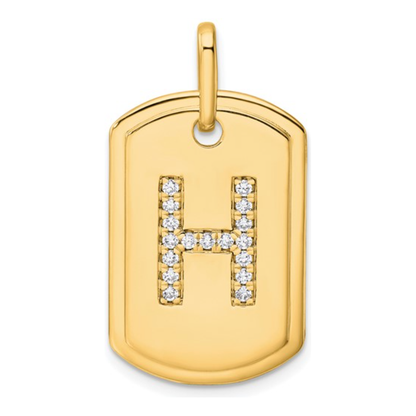 Custom 14k Yellow Gold Diamond Initial Dog Tag Charm