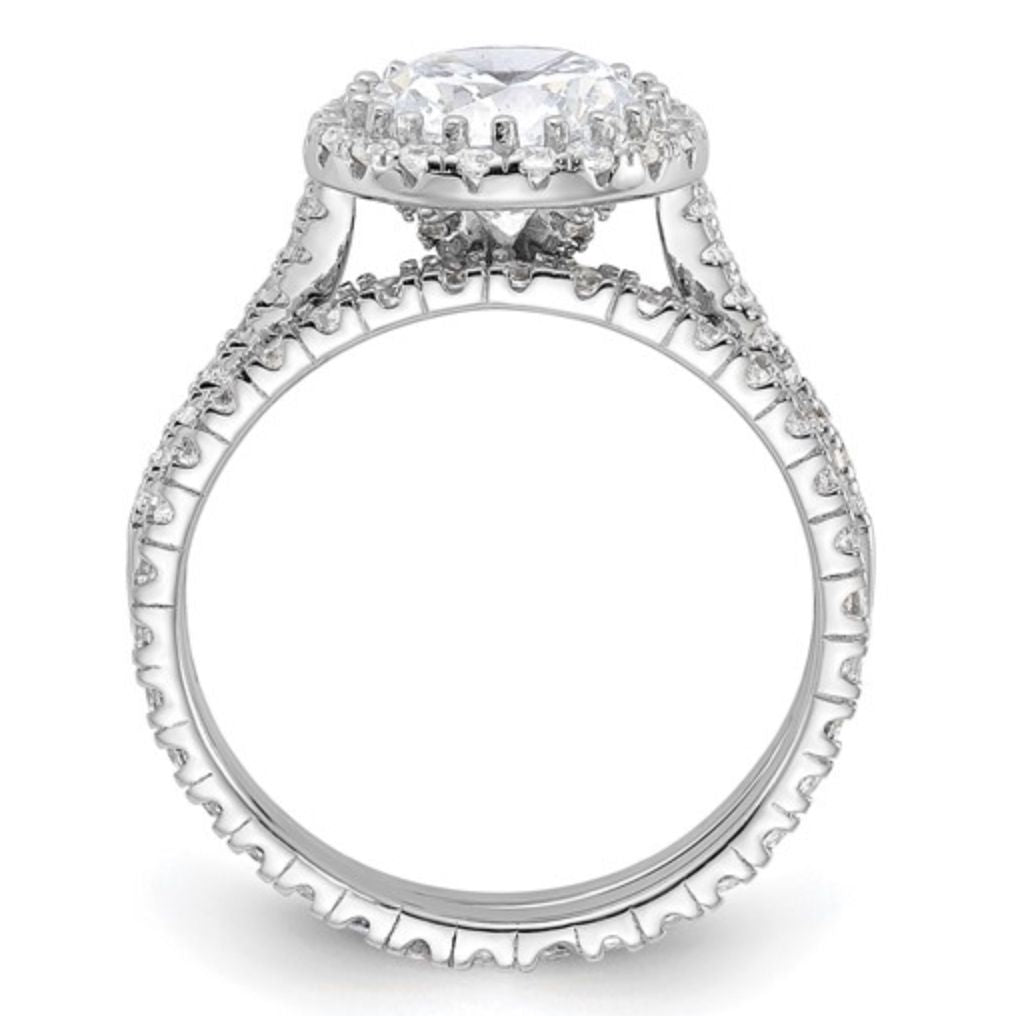 Sterling Silver Rhodium-Plated CZ Halo Engagement Ring & Eternity Band Set