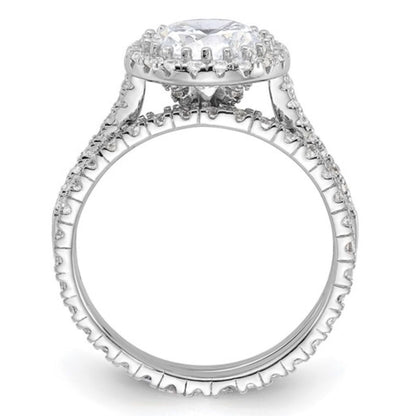 Sterling Silver Rhodium-Plated CZ Halo Engagement Ring & Eternity Band Set