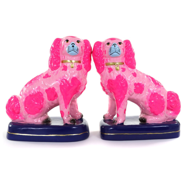 Neon Pink Preppy Staffordshire Dogs, Pair