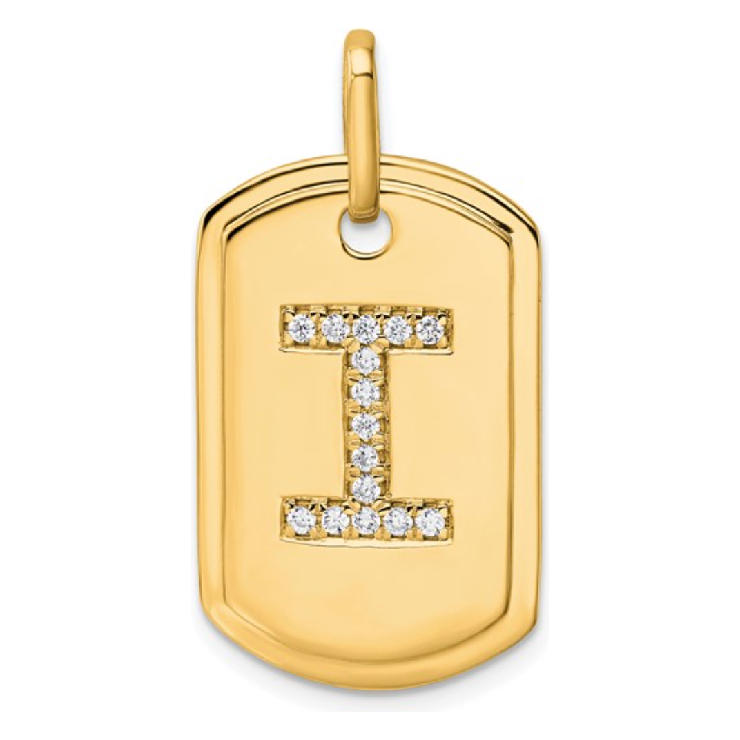Custom 14k Yellow Gold Diamond Initial Dog Tag Charm