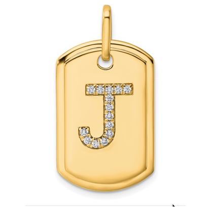 Custom 14k Yellow Gold Diamond Initial Dog Tag Charm