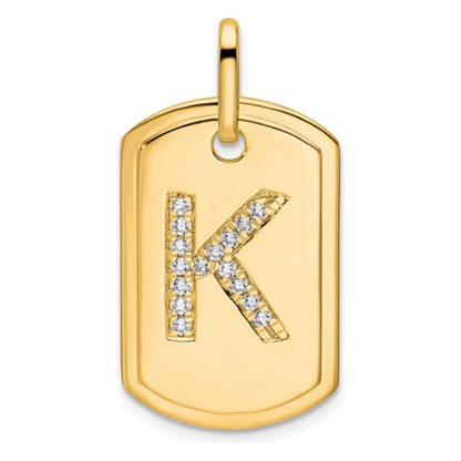Custom 14k Yellow Gold Diamond Initial Dog Tag Charm