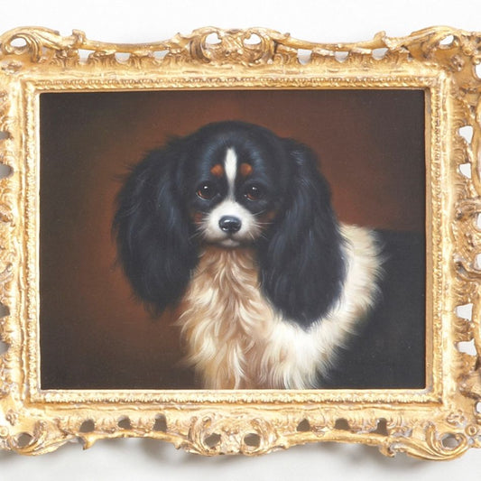 King Charles Spaniel Oil Painting in Gold Frame