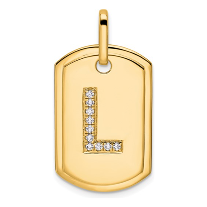 Custom 14k Yellow Gold Diamond Initial Dog Tag Charm