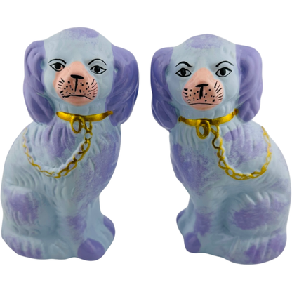 Petite Lilac Staffordshire Dogs, Pair