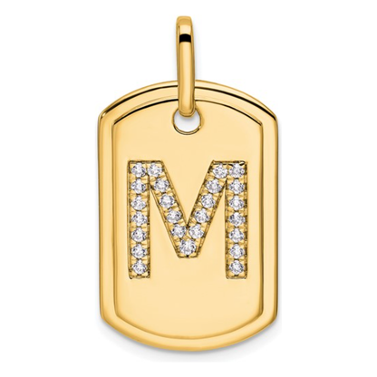 Custom 14k Yellow Gold Diamond Initial Dog Tag Charm