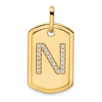 Custom 14k Yellow Gold Diamond Initial Dog Tag Charm