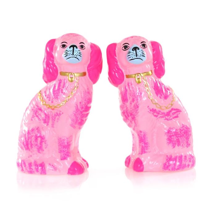 Petite Neon Pink Staffordshire Dogs, Pair