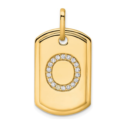 Custom 14k Yellow Gold Diamond Initial Dog Tag Charm